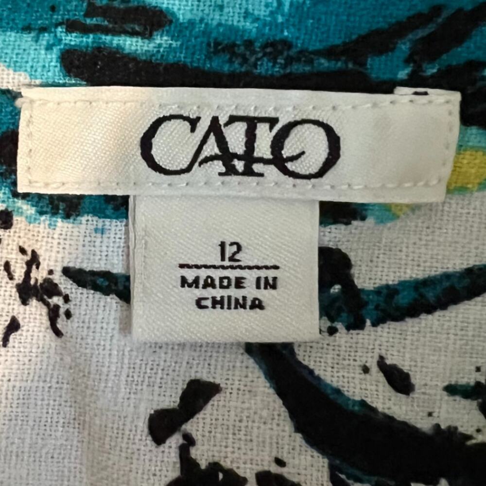Cato Linen Skirt Womens Size 12 White Blue Floral A Line Zip Lined Cottagecore - Picture 2 of 9
